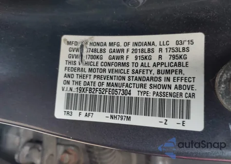 2015 Honda Civic Lx from USA, damaged, VIN 19XFB2F52FE057304